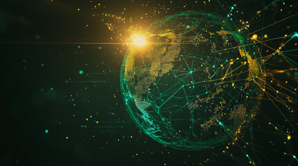 Abstract colorful business connection of lines from nodes It is connected to endless nodes and represents the innovation of communication cyber security in the network with black background