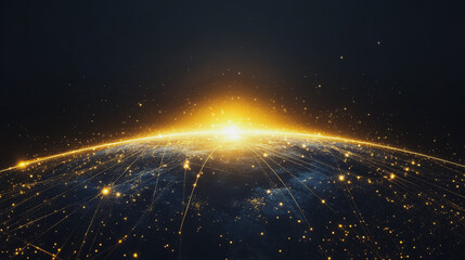 Obraz premium Abstract colorful business connection of lines from nodes It is connected to endless nodes and represents the innovation of communication cyber security in the network with black background