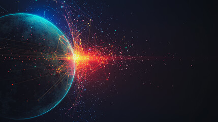 Obraz premium Abstract colorful business connection of lines from nodes It is connected to endless nodes and represents the innovation of communication cyber security in the network with black background