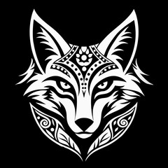 Fototapeta premium Tribal Wolf Head Silhouette, Black and White, Animal Symbol, T-Shirt Print Design