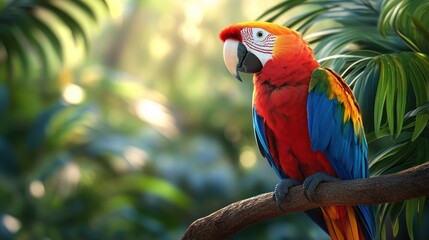 Vibrant Scarlet Macaw in Tropical Paradise