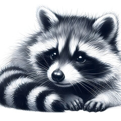 Obraz premium 흰 배경, 너구리, 펜슬 드로잉 (White background, raccoon, pencil drawing)