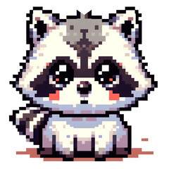 Fototapeta premium 흰 배경, 너구리, 픽셀아트 (White background, Raccoon, pixel art)