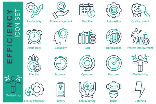 Efficiency icon set. line icon style. icon related to business. productivity, time management, capability, and more.  business element vector illustration