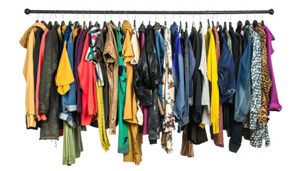 Clothes on hang rail isolated on white background