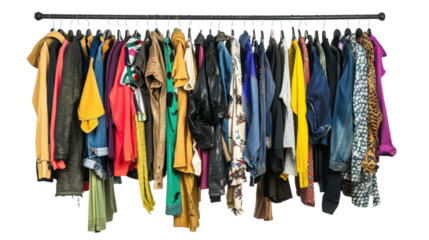 Clothes on hang rail isolated on white background