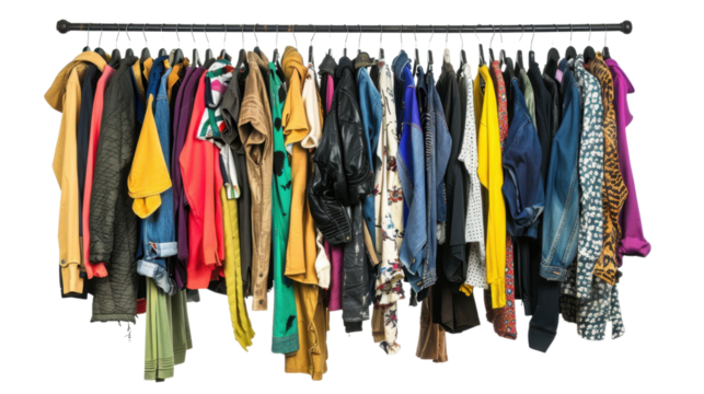 Clothes on hang rail isolated on white background