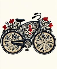 Fototapeta premium A decorative bicycle adorned with floral patterns and colors.