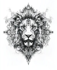 Obraz premium A detailed illustration of a lion's head surrounded by intricate patterns.