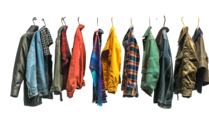 Clothes on hang rail isolated on white background