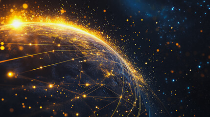 Obraz premium Abstract colorful business connection of lines from nodes It is connected to endless nodes and represents the innovation of communication cyber security in the network with black background