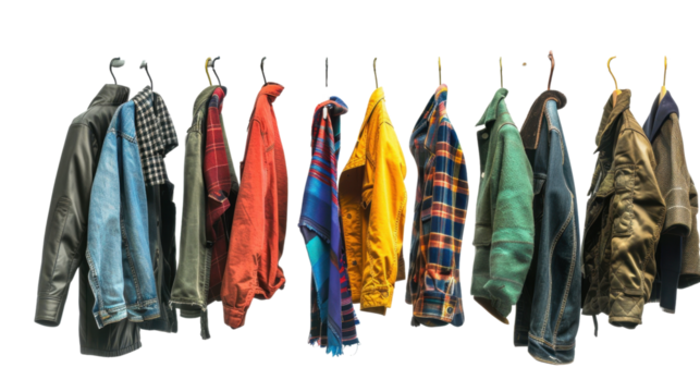 Clothes on hang rail isolated on white background