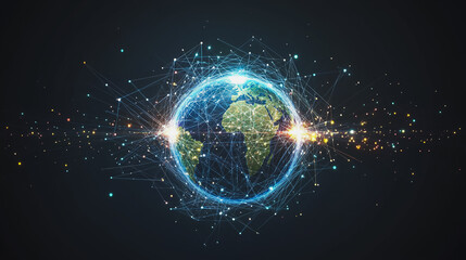 abstract business connection of line from nail node to node on world map background Innovation network points Earth's surface