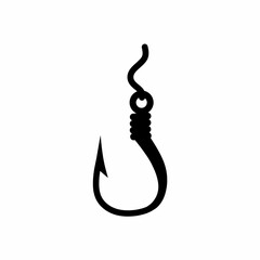 Vector illustration of fishing hook with rope on white background. Concept of sea fish trap with bait.