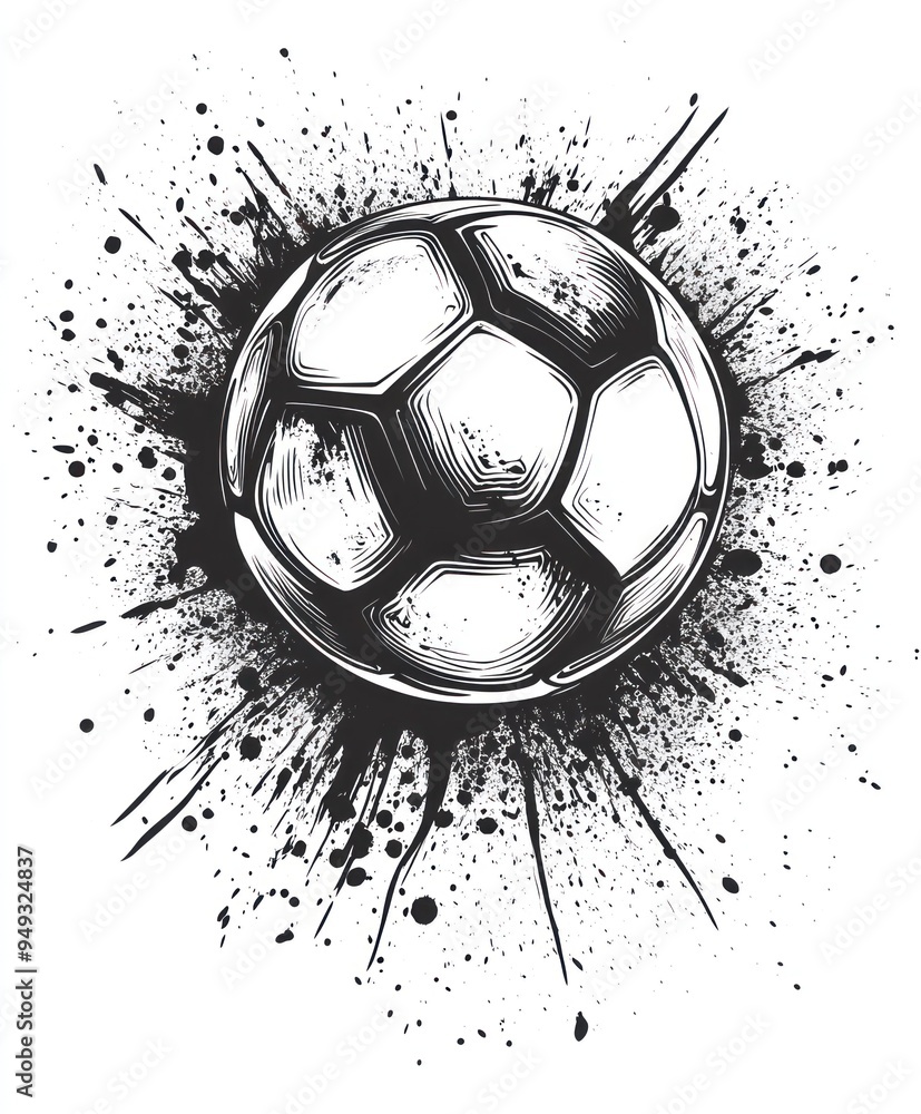 Wall mural A stylized soccer ball surrounded by splashes of black ink.