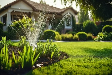 Sprinkler System in a Residential Garden