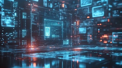 22. Futuristic 3D web components floating in a virtual space, innovative web design concept, cutting-edge UI elements.