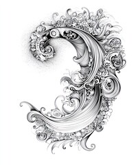 Fototapeta premium A decorative, swirling design resembling the number three with intricate patterns.