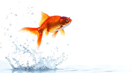 Goldfish Jumping Out of Water with Splash on White Background