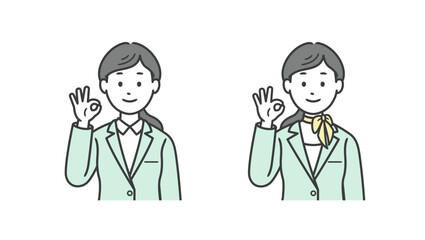 OKポーズをする女性ビジネスマンの上半身イラスト