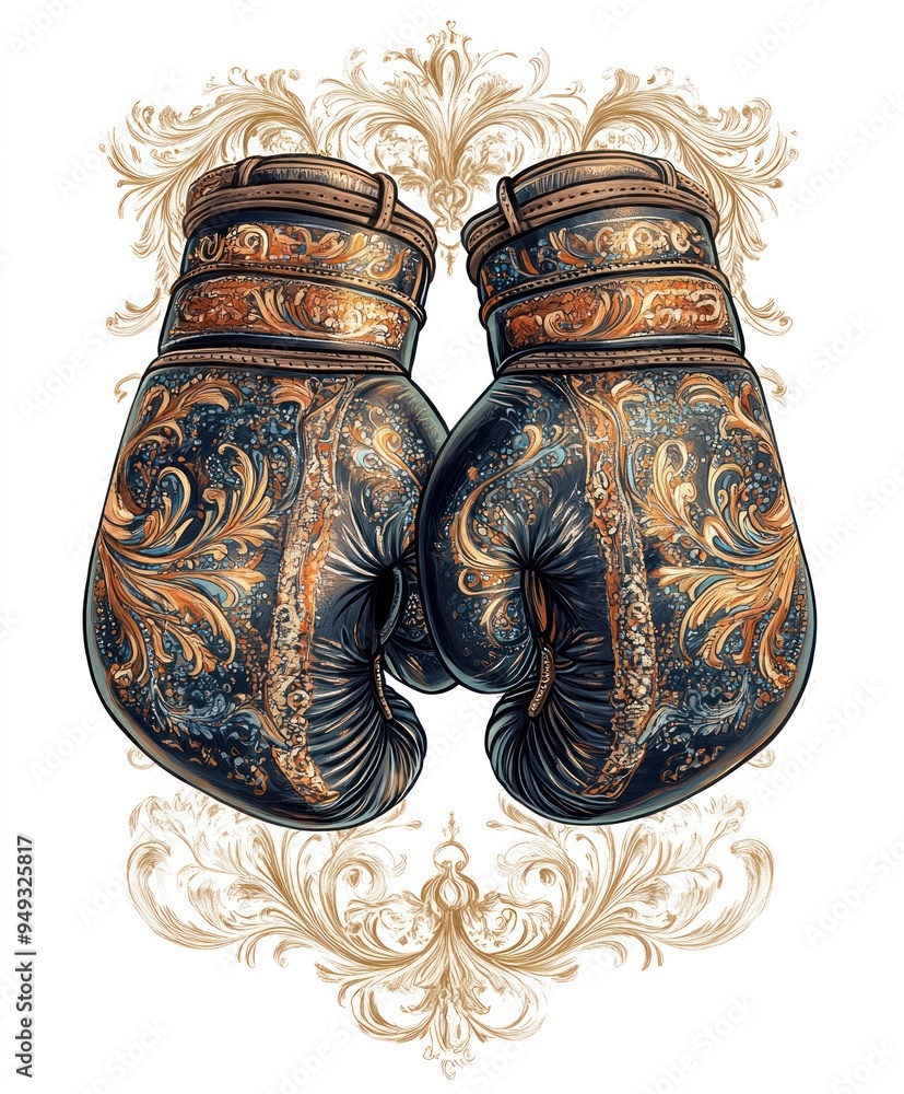 Wall mural Ornate boxing gloves with intricate designs and embellishments.