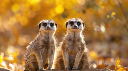 Fototapeta premium Two adorable meerkats sitting together.