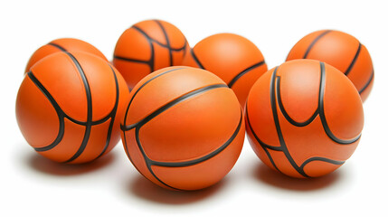 Obraz premium Basketball Close Up: Orange Balls with Black Lines, Group of Basketballs on White Background