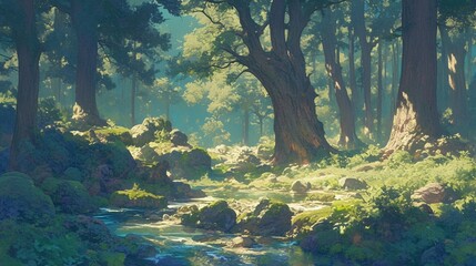 Fototapeta premium 緑豊かな森の小川11