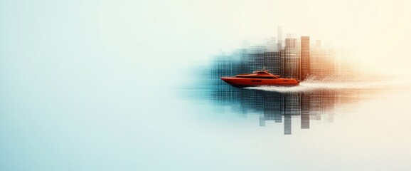 Abstract background combining business data and long boat racing visuals, copy space, natural lighting