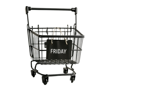 Shopping cart on Black Friday isolated on white background
