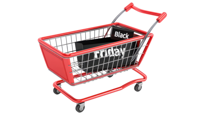 Shopping cart on Black Friday isolated on white background - Powered by Adobe
