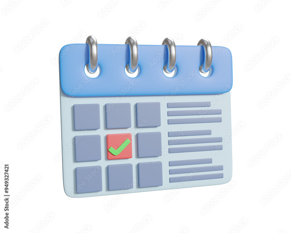 Poster 3d illustration with calendar icon with check mark of time management and reminder concept isolated 