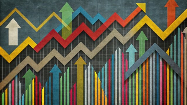 Abstract Graphic of Colorful Upward Trend Arrows and Bars