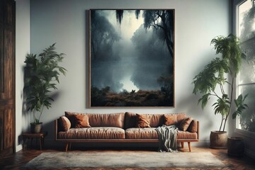 "Misty Forest Canvas in Modern Living Room"