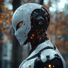 Fototapeta premium Futuristic Robot Head with Glowing Lights