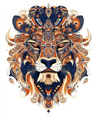 Fototapeta premium A vibrant, artistic representation of a lion's face with intricate patterns and colors.
