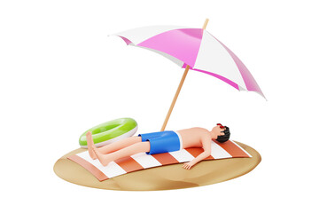 Sunbathing on the Beach 3D Character Illustration.