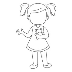 child with doll. Girl outline drawing Vector Images. Beautiful girl outline image on a white background in vector design.