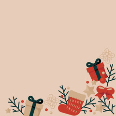 Christmas background illustration with socks, stars, gifts and ornaments.