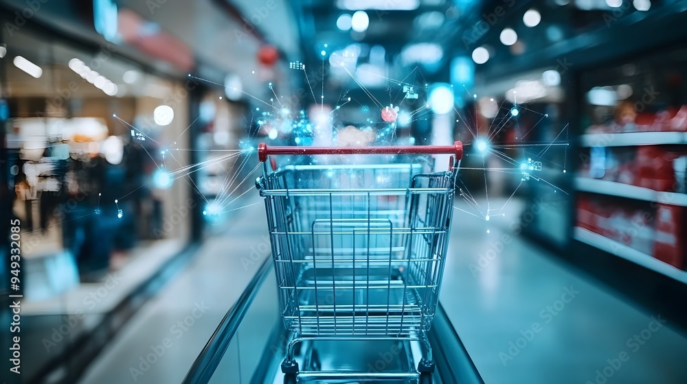 Poster interconnected smart shopping carts integrated with iot networks revolutionizing the modern shopping