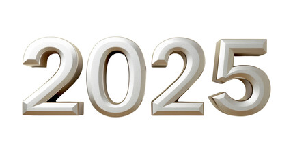 2025 Happy New Year 3d number white isolated on white background