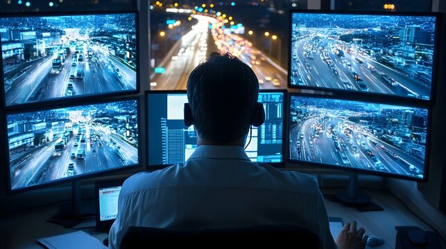 Photograph of an IoT enabled traffic management center displaying real time data and analytics to monitor and optimize a city s transportation network and infrastructure - Powered by Adobe