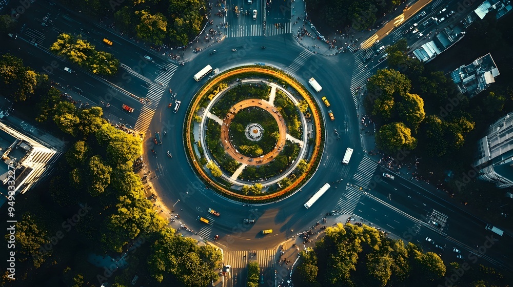 Poster photograph showcasing an iot enabled city roundabout with intelligent traffic management systems for
