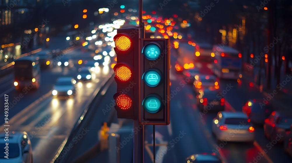 Poster futuristic smart traffic signal system adjusting in real time with iot connectivity for efficient ur