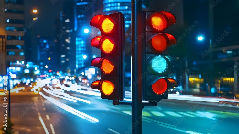 Poster futuristic smart traffic signal system adjusting in real time with iot connectivity for improved urb