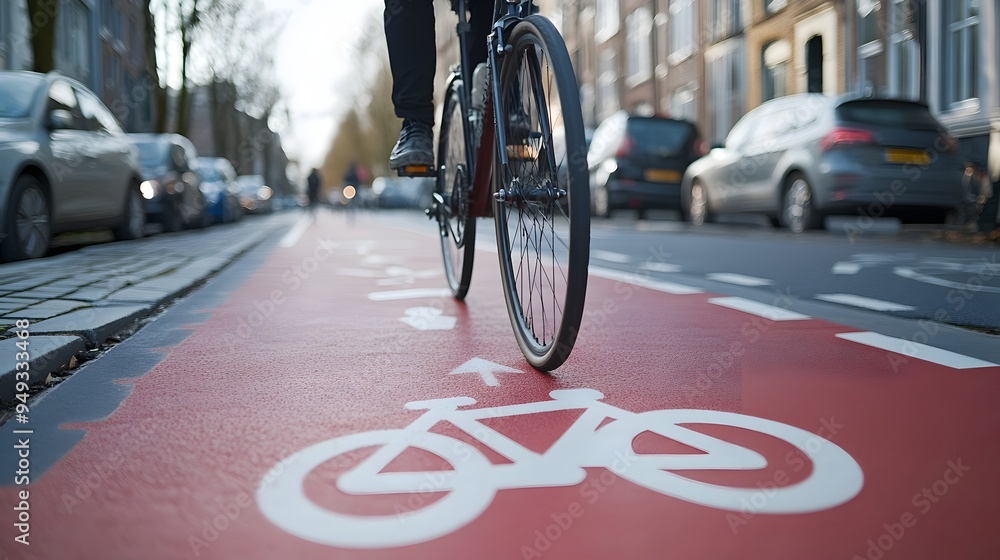Poster photograph showcasing an advanced iot powered bike lane system with strategically placed smart senso