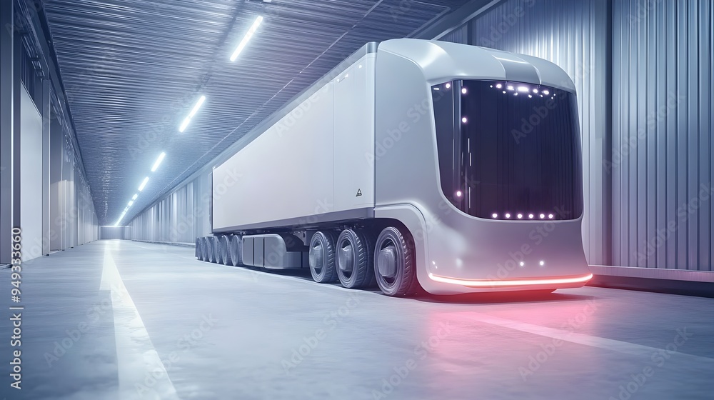 Poster automated truck loading at futuristic smart warehouse utilizing internet of things iot technology fo