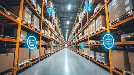 Obraz premium Real Time Inventory Tracking with IoT Enabled Devices in a Large Distribution Center Automated Monitoring and Analytics for Efficient Supply Chain Management
