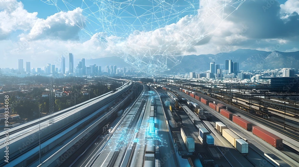 Poster intelligent logistics network powered by iot technology for global deliveries seamless of data autom