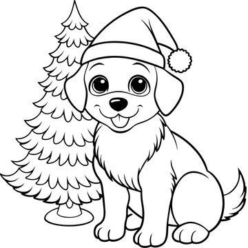 recommend clip art: cute puppy wearing Santa hat line art